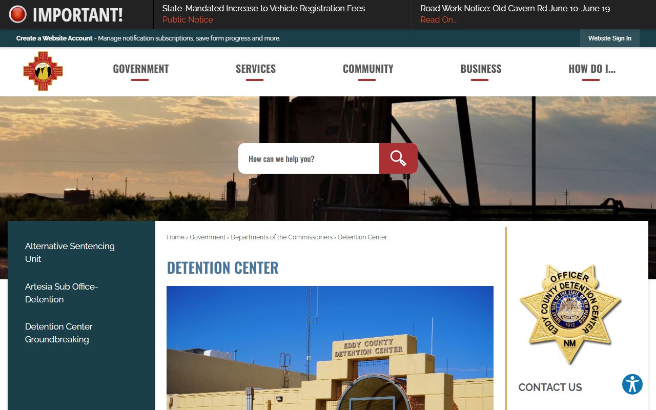 Eddy County Detention Center inmate lookup and custody information page